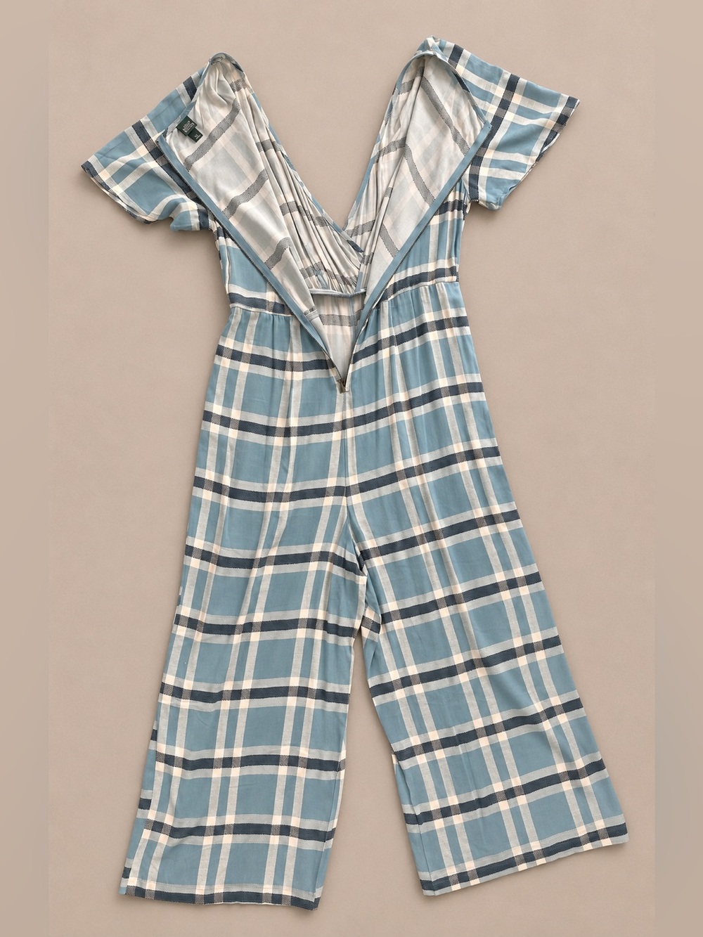 Wild Fable Blue Plaid Wide Leg Jumpsuit Medium Boho Cottagecore - Picture 6 of 9